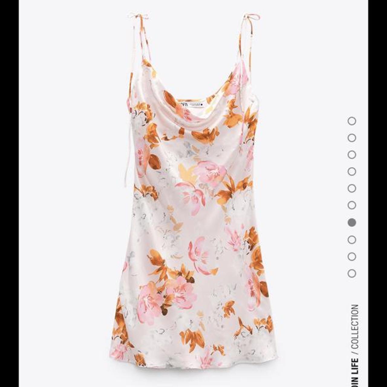 Zara Women's Pink and Orange Dress Depop