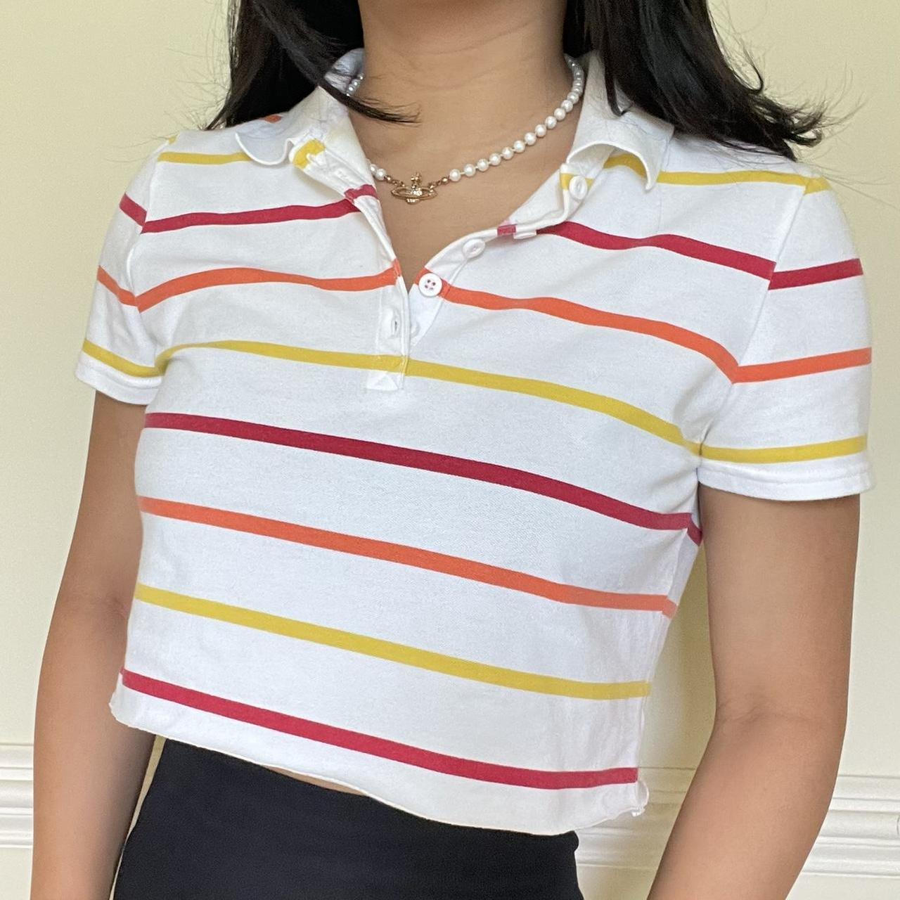 Basic Editions Women's White and Red Croptop Depop