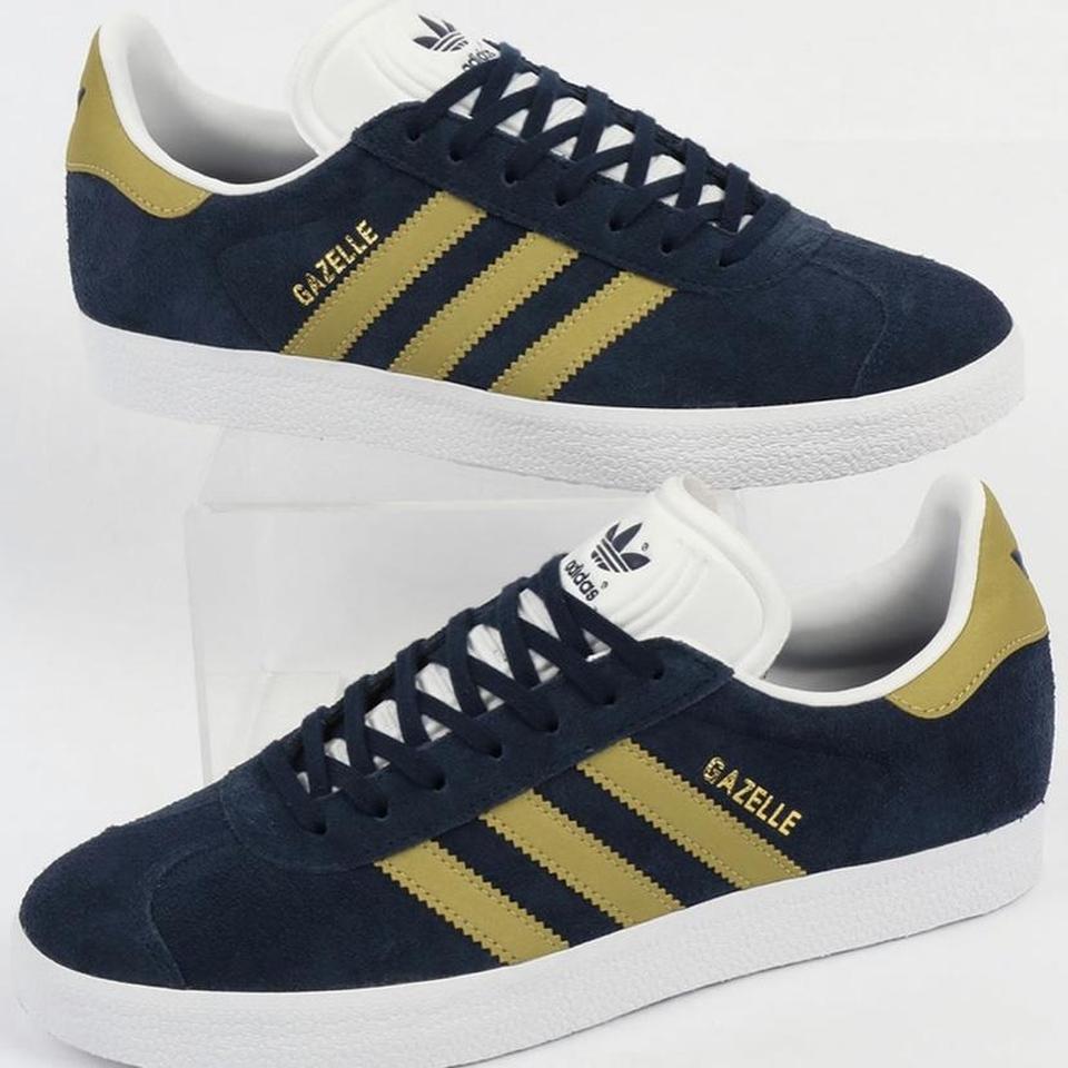 navy and gold adidas gazelle