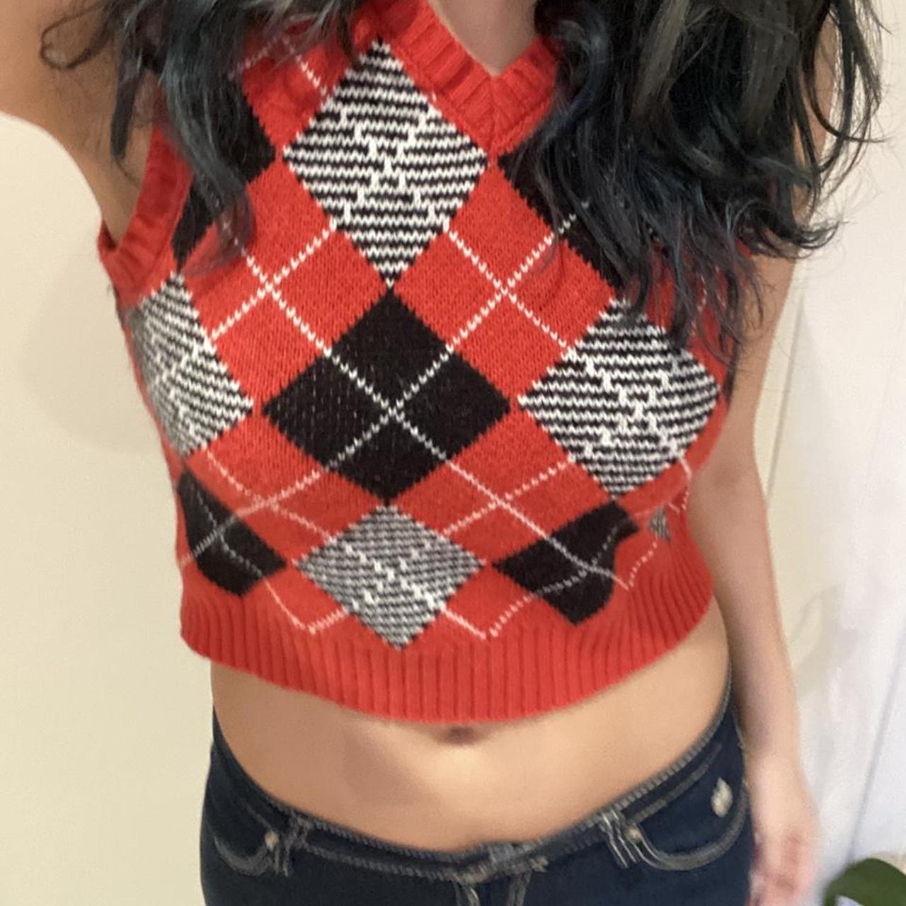 Argyle Red Black And Grey Argyle Crop Top In Great Depop