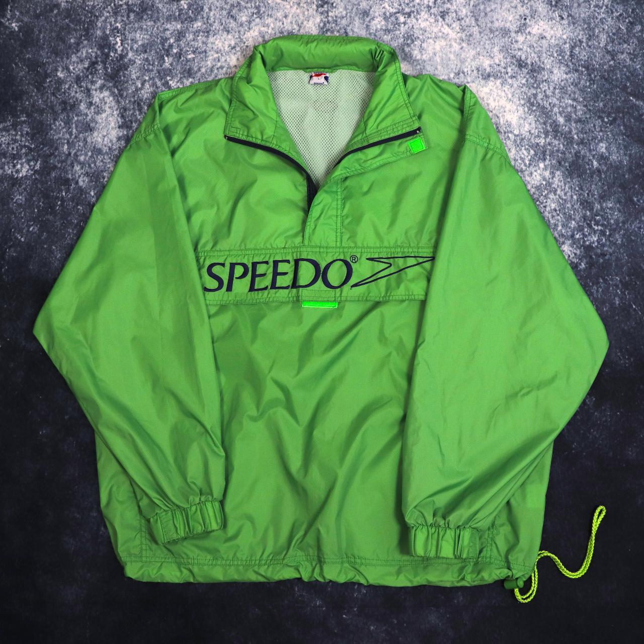 Vintage Lime Green Speedo 1/4 Zip Windbreaker... - Depop