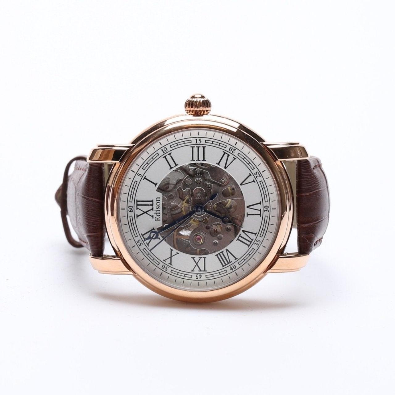 Condition MENS EDISON AUTOMATIC WATCH ROSE GOLD Depop