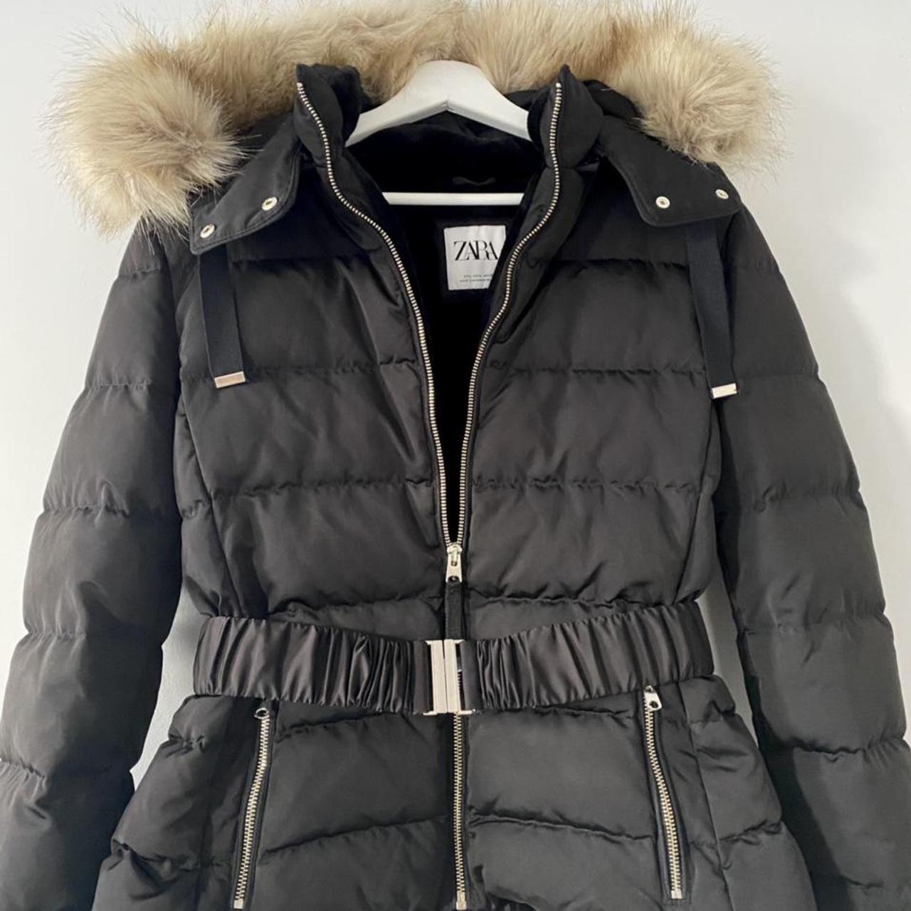 Zara Black Puffer With Fur Hood Perfect Thick-Down... - Depop