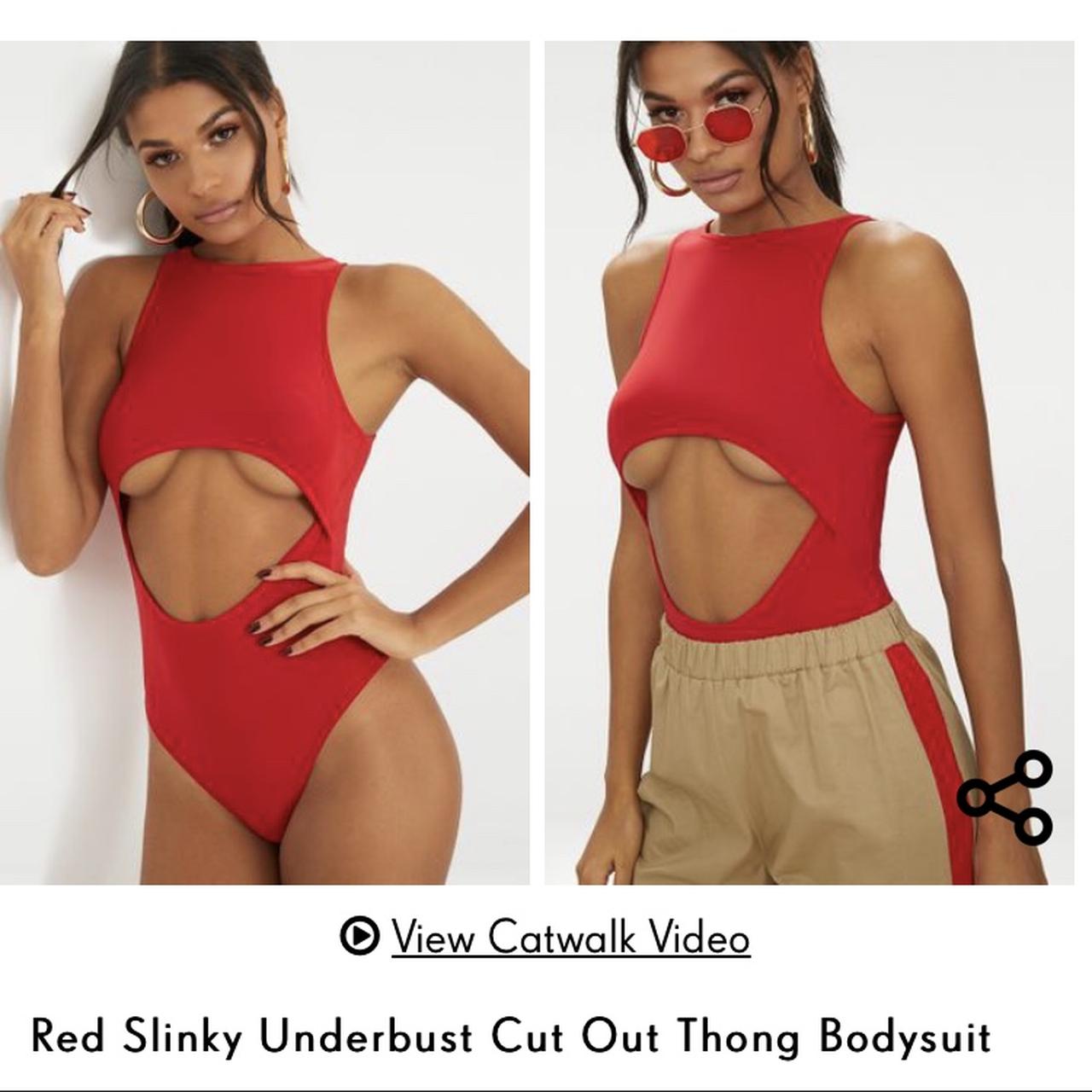 Red slinky underbust cut out thong bodysuit worm - Depop