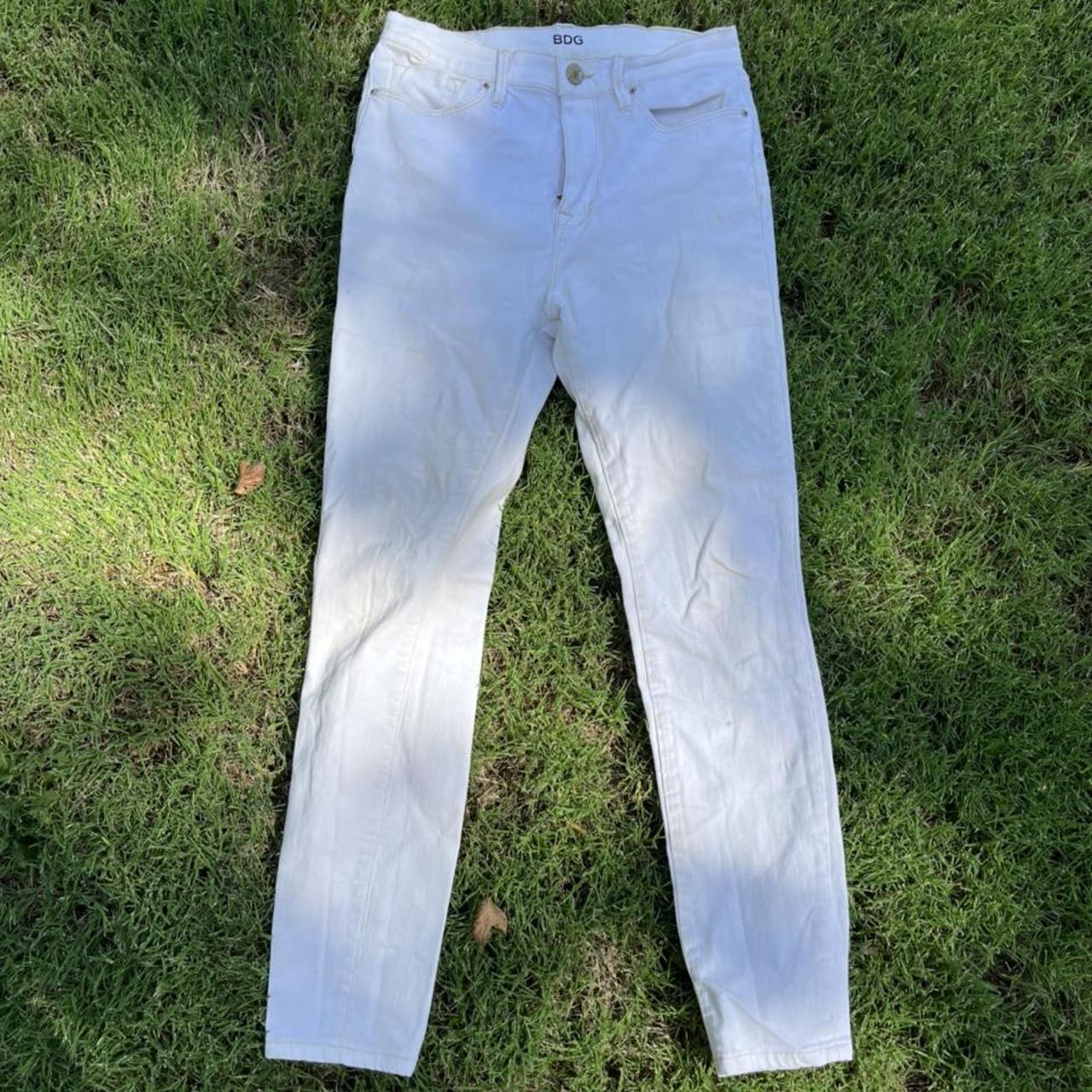 BDG white denim jeans! straight legged. fading on... - Depop