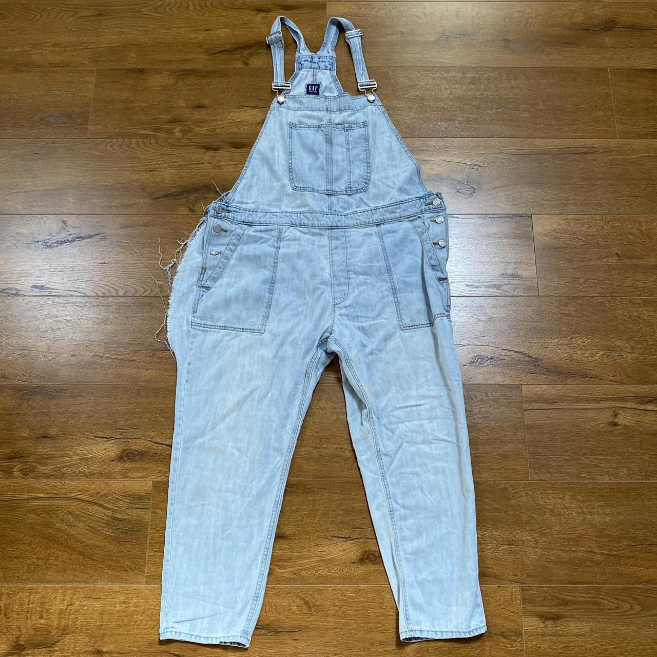 Gap Women's Blue and White Dungareesoveralls Depop