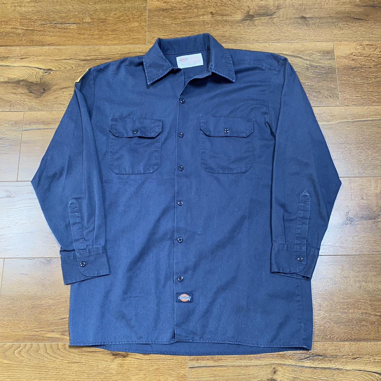 Vintage Dickies Work Shirt Navy-Blue Size M Used,... - Depop