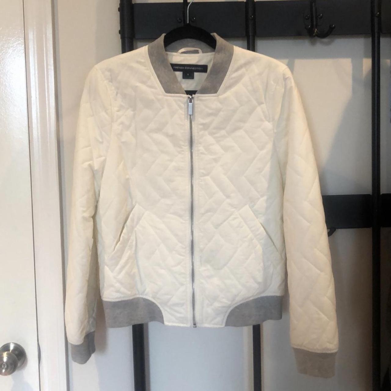 French Connection Women's White and Grey Jacket | Depop