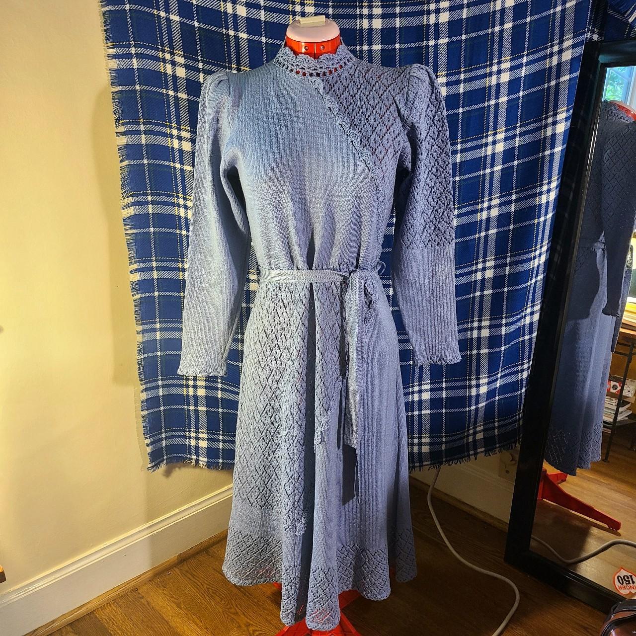 Stunning crochet dress in powder blue by brand Miss... Depop