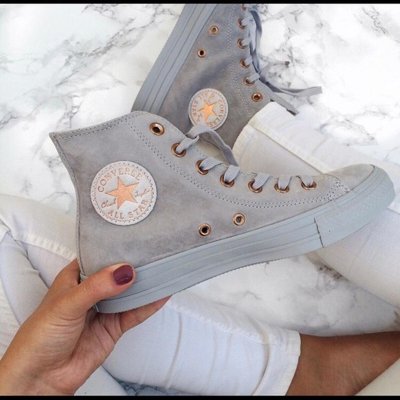 grey suede and rose gold converse