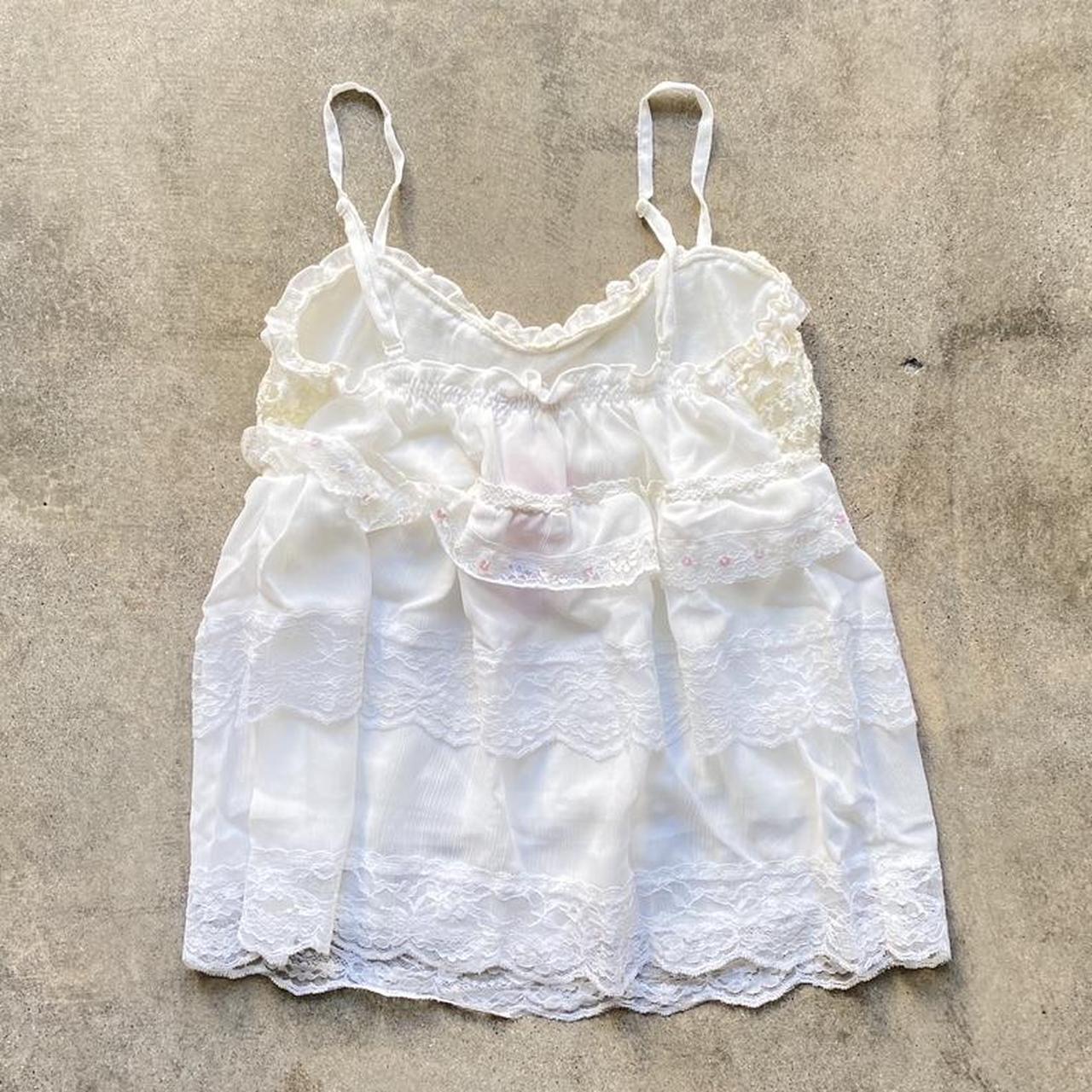 Deadstock y2k white ruffle top with sequins. In good... - Depop