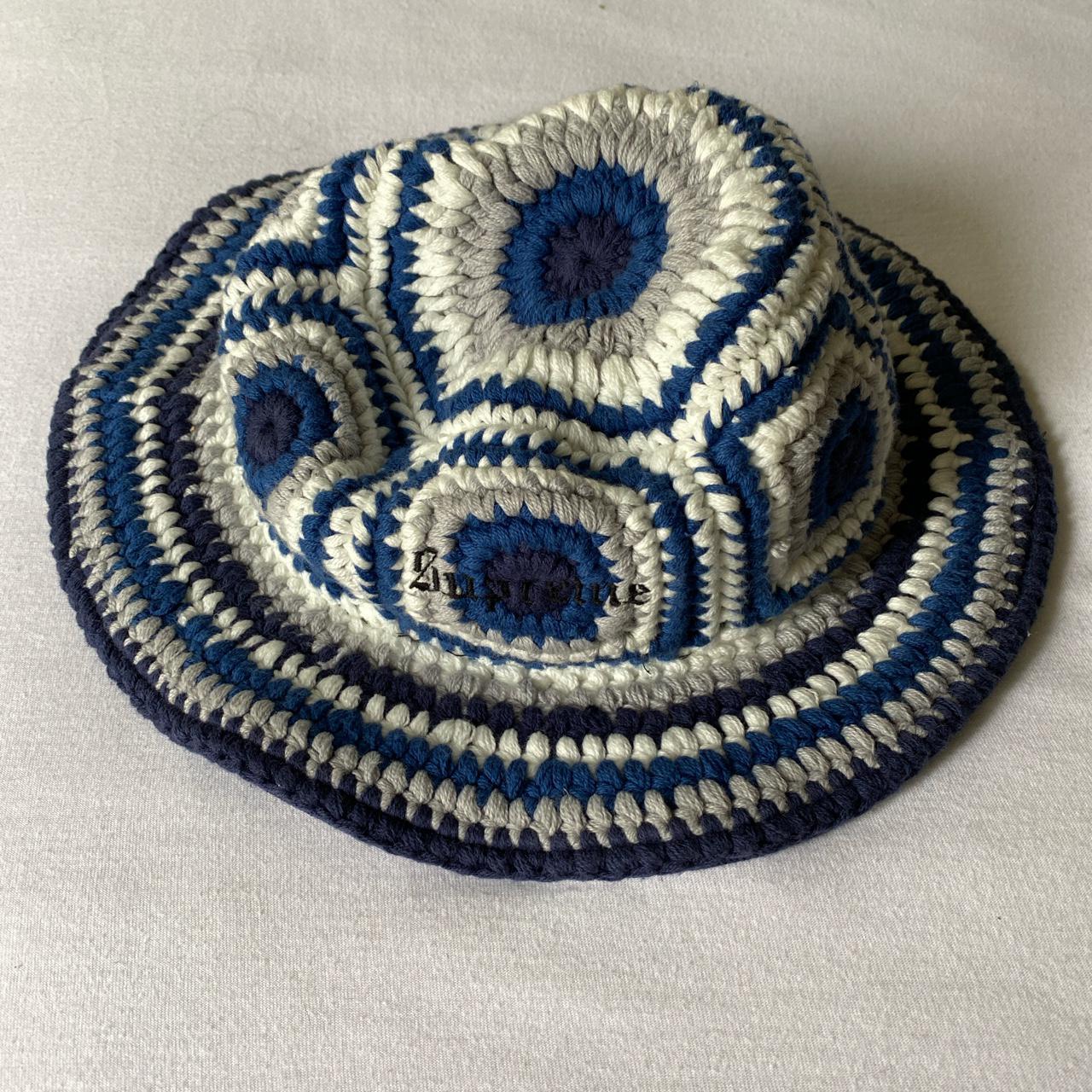 Supreme Crochet Sun Hat, blue white grey navy comfy...