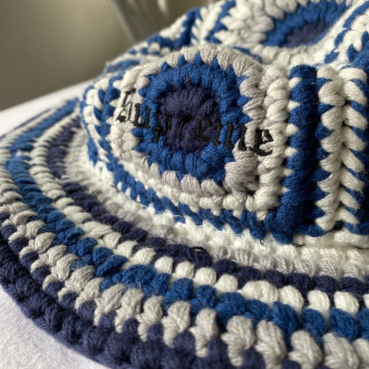 Supreme Crochet Sun Hat, blue white grey navy comfy... - Depop