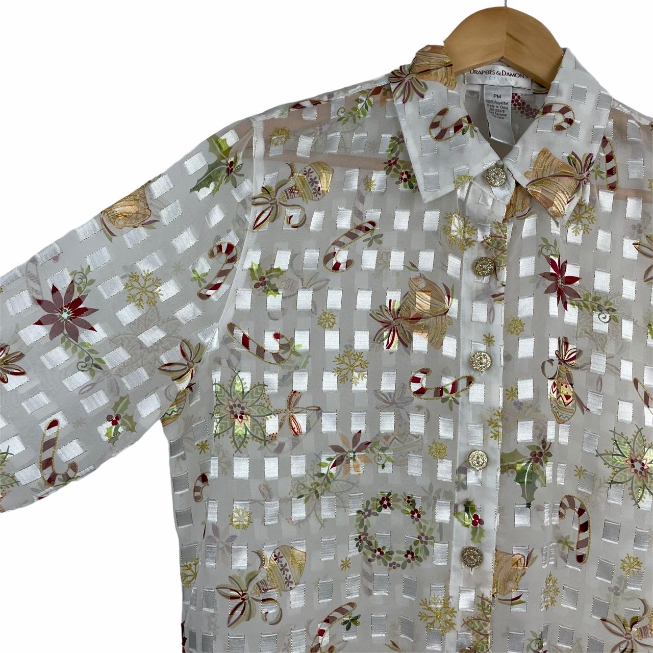 Vintage Christmas Button Down Shirt • Size Petite... Depop