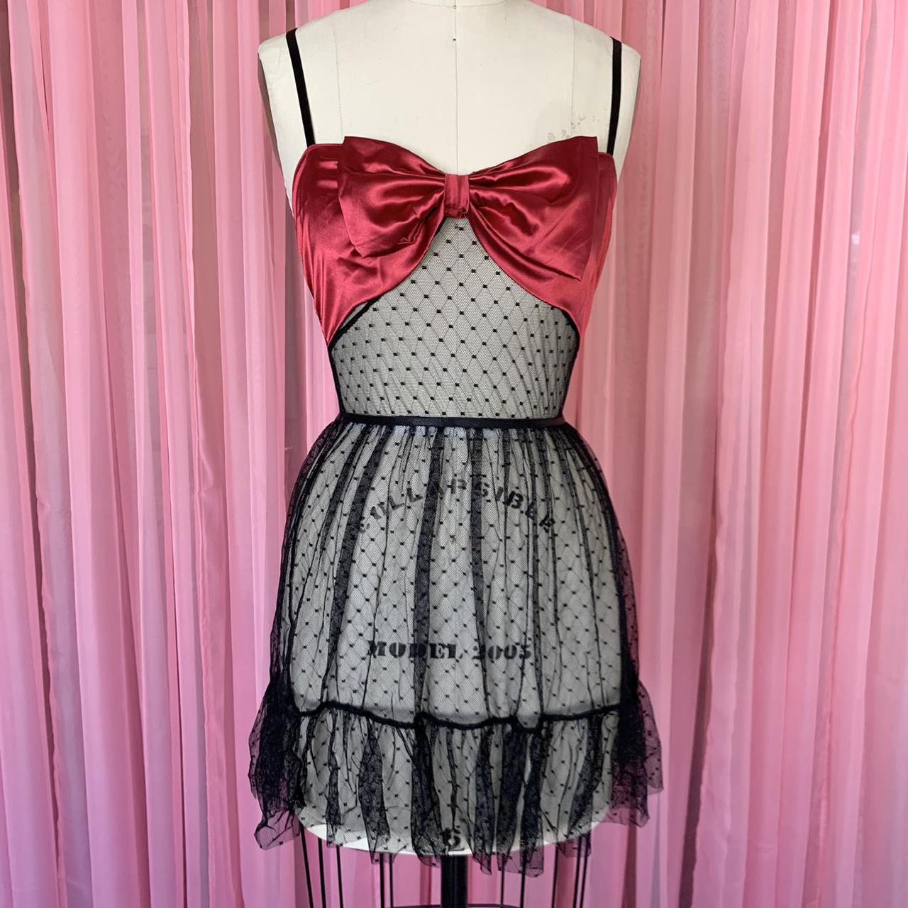 Black dot mesh babydoll with big red bow! Back is... - Depop