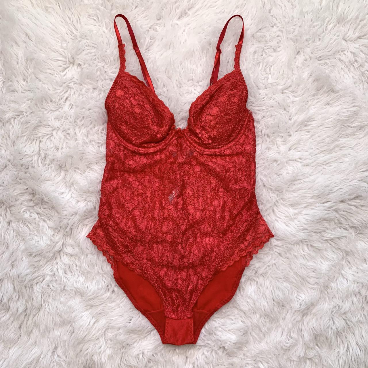 Sexy red stretch lace teddy with padded underwire... - Depop