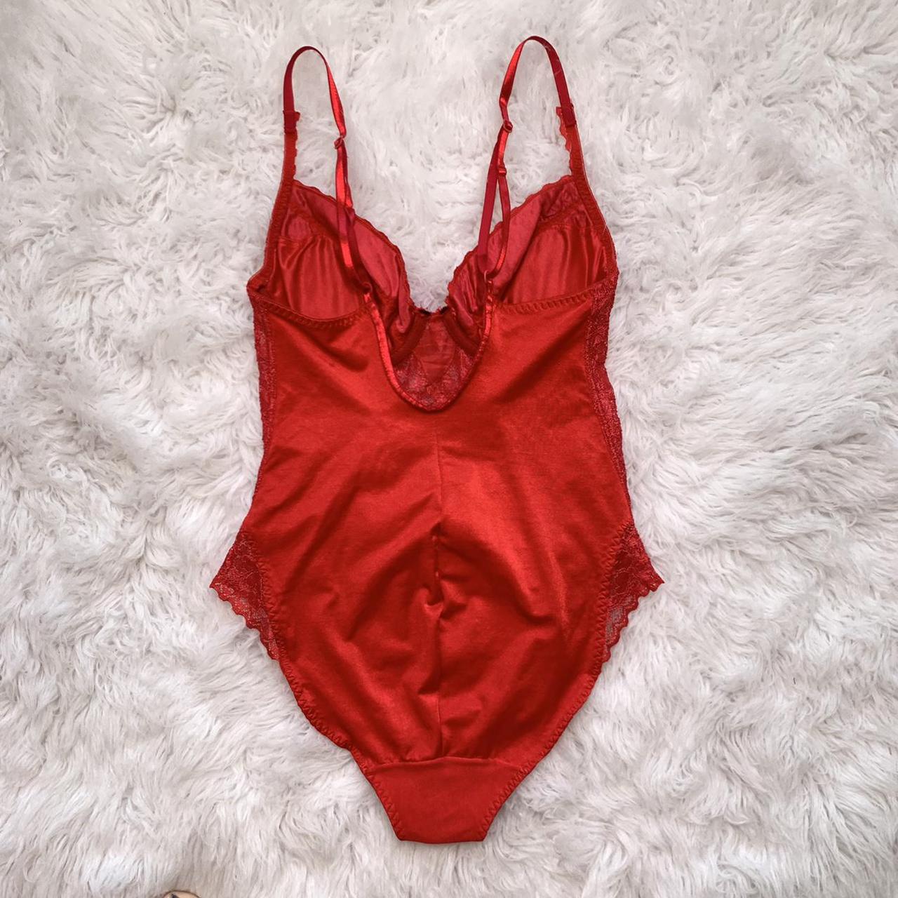 Sexy red stretch lace teddy with padded underwire... - Depop