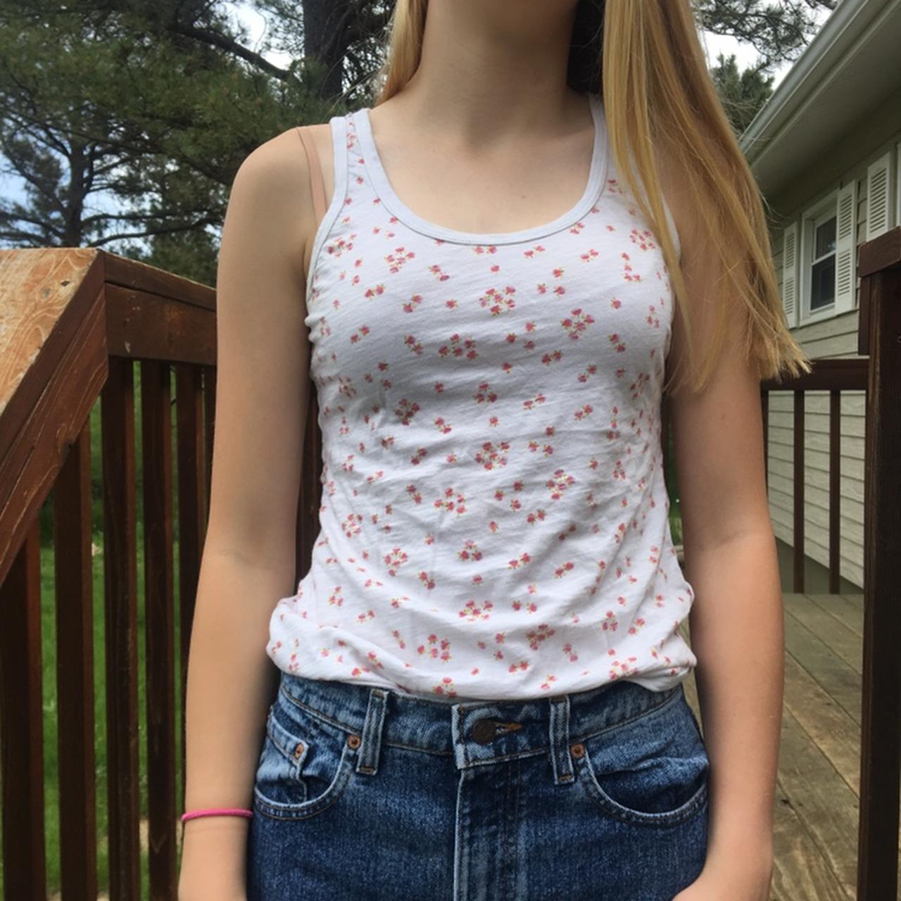 red floral tank top