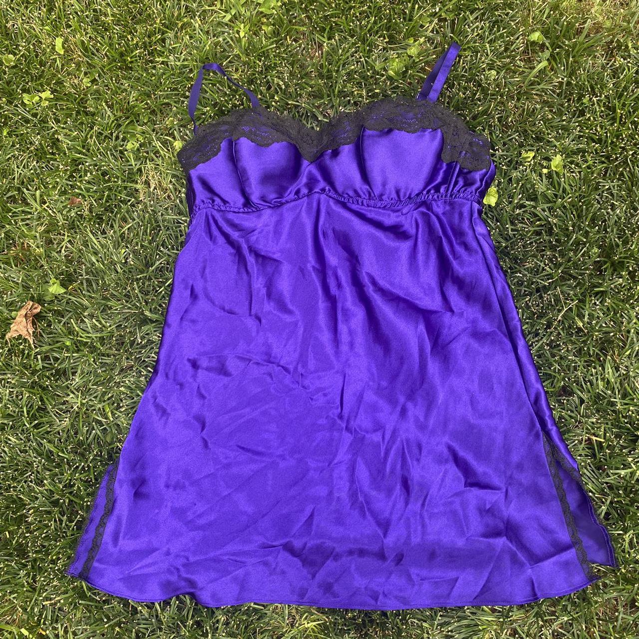 medium victoria’s secret purple and black silk and... - Depop