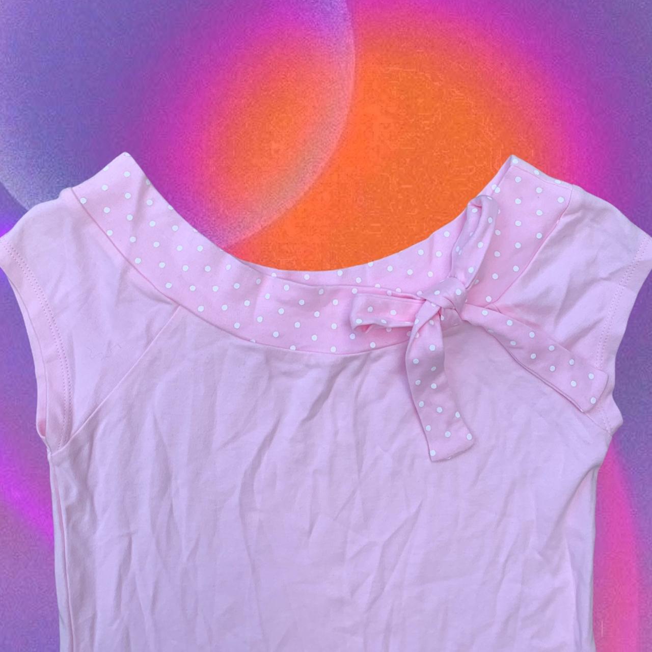 y2k pink off shoulder top with polka dot neckline - Depop