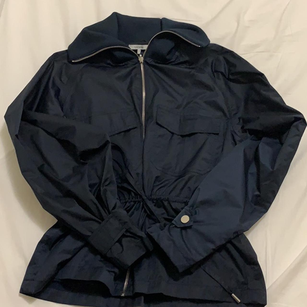 Ganni Navy Rain Jacket (actually waterproof) Depop