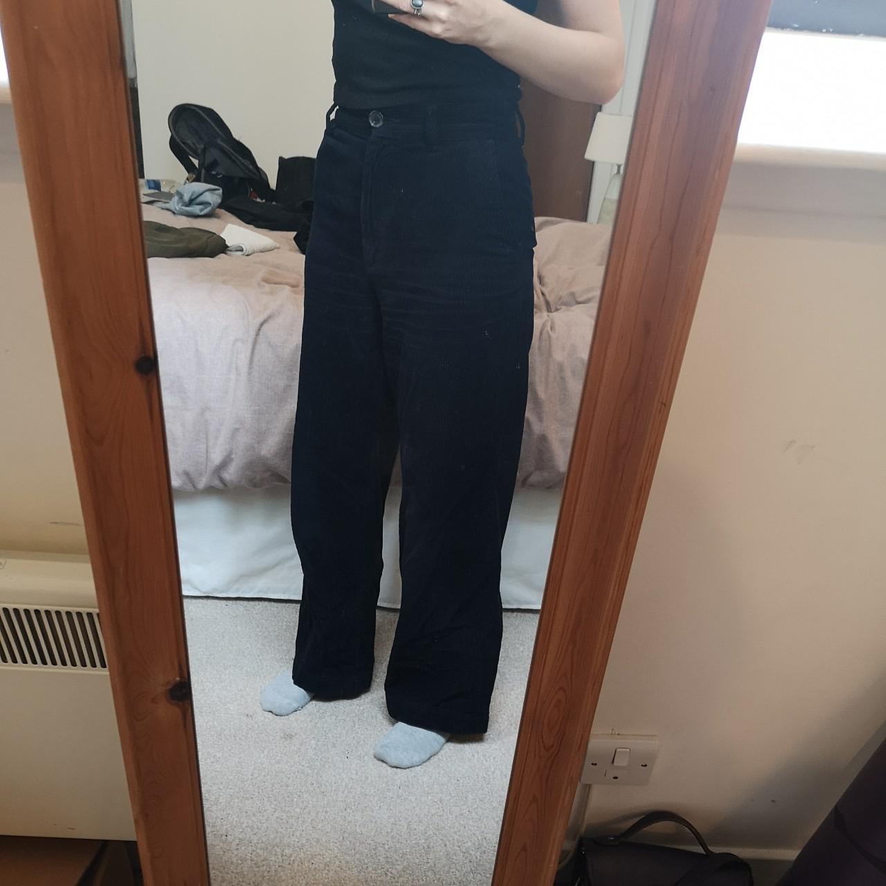 Monki Yoko dark navy corduroy wide leg trousers,...