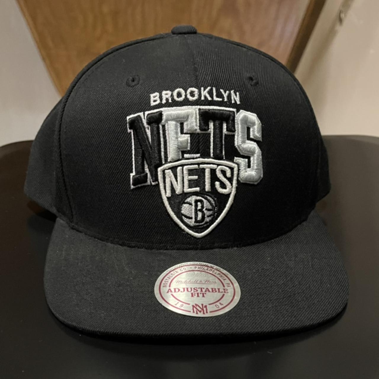 MITCHELL & NESS Men'S Black, White Brooklyn Nets Snapback Adjustable Hat Black,White