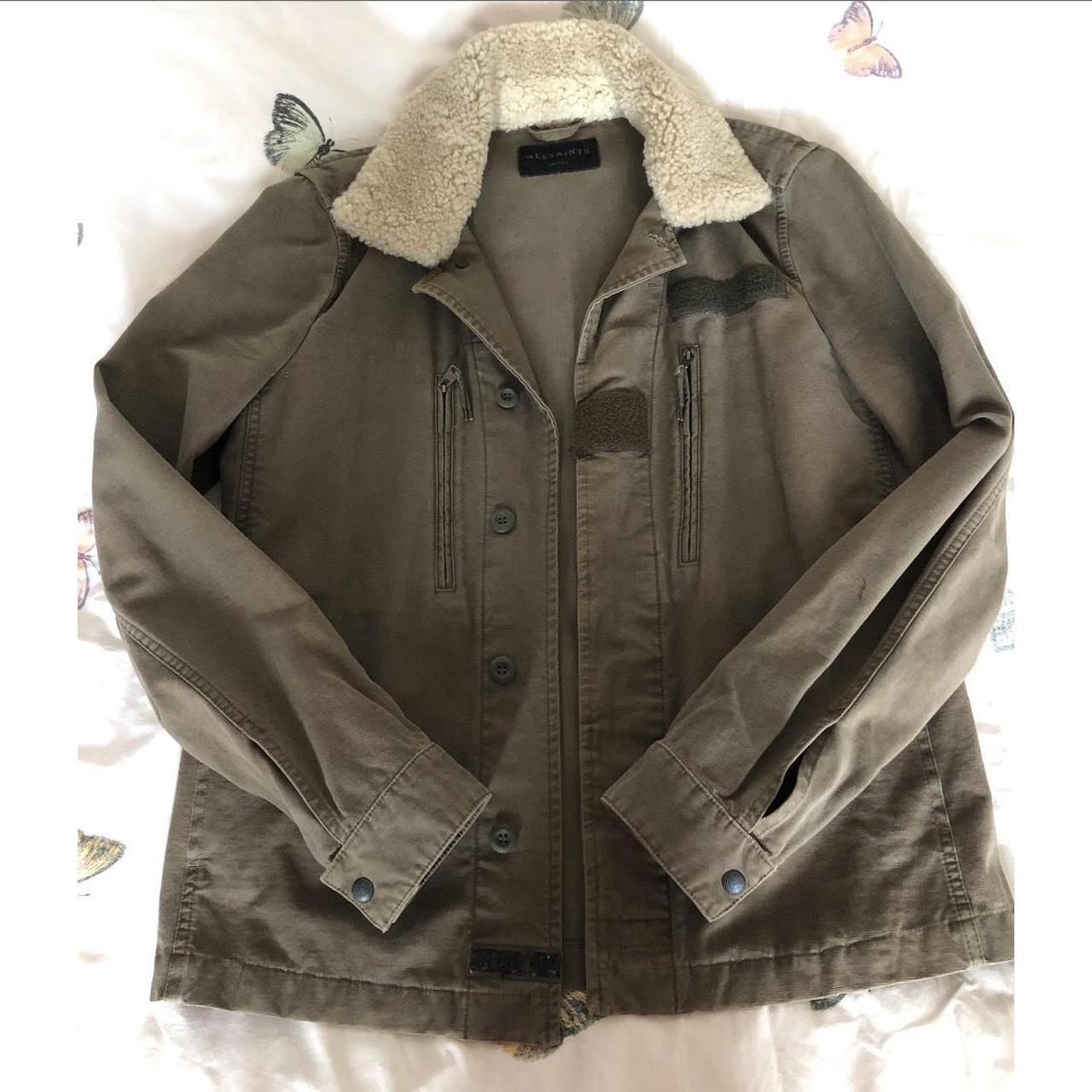 All Saints khaki jacket Size small Unisex - Depop