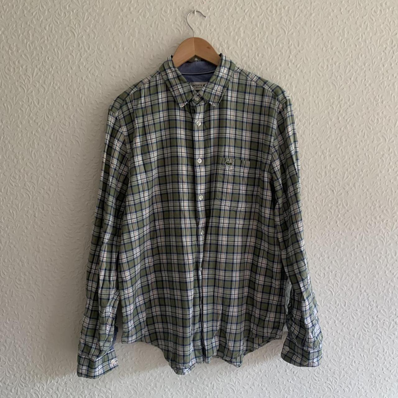 Lacoste shirt Green checked L 8/10, been worn but... - Depop