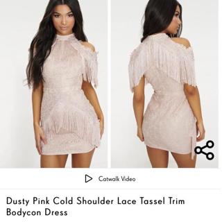 Dusty pink cold shoulder lace sale tassel trim bodycon dress