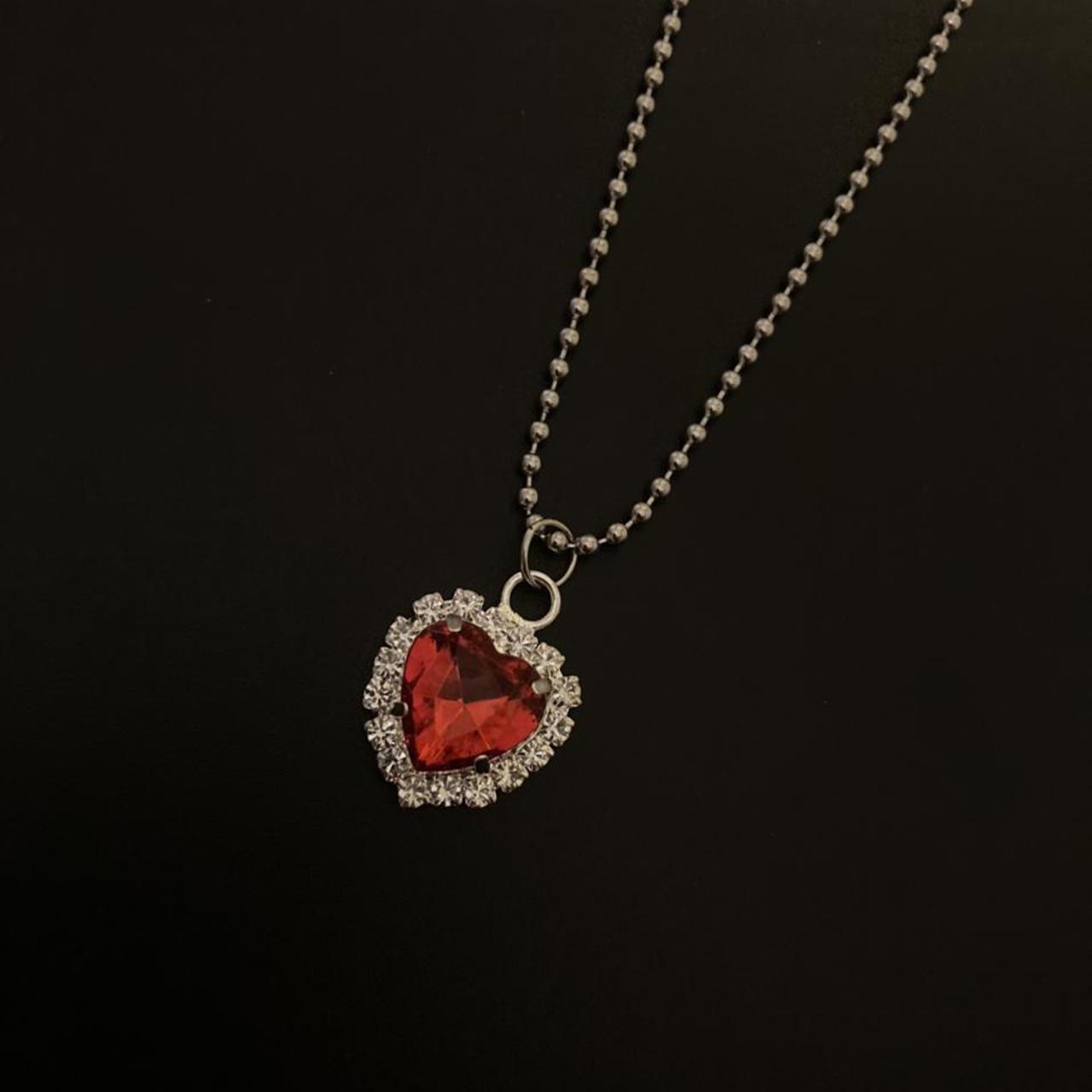 🖤The Red Rhinestone Heart Charm Necklace🖤 •... - Depop