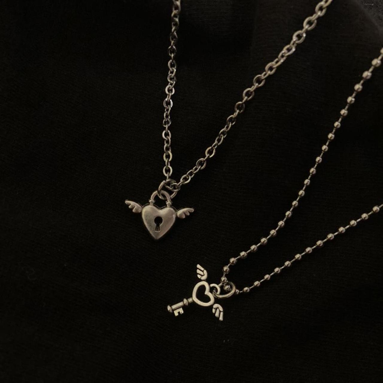 🖤 The hearts & keys Couples/Friendship necklaces... - Depop