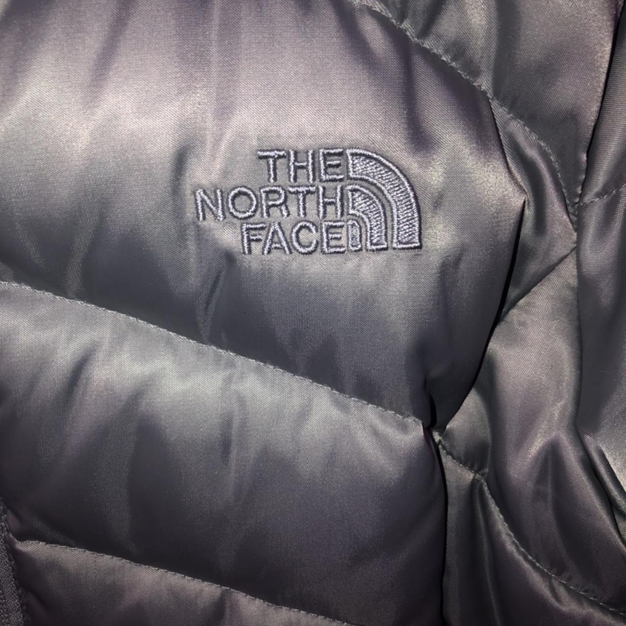 North Face grey puffer jacket, barely worn, grew too... - Depop