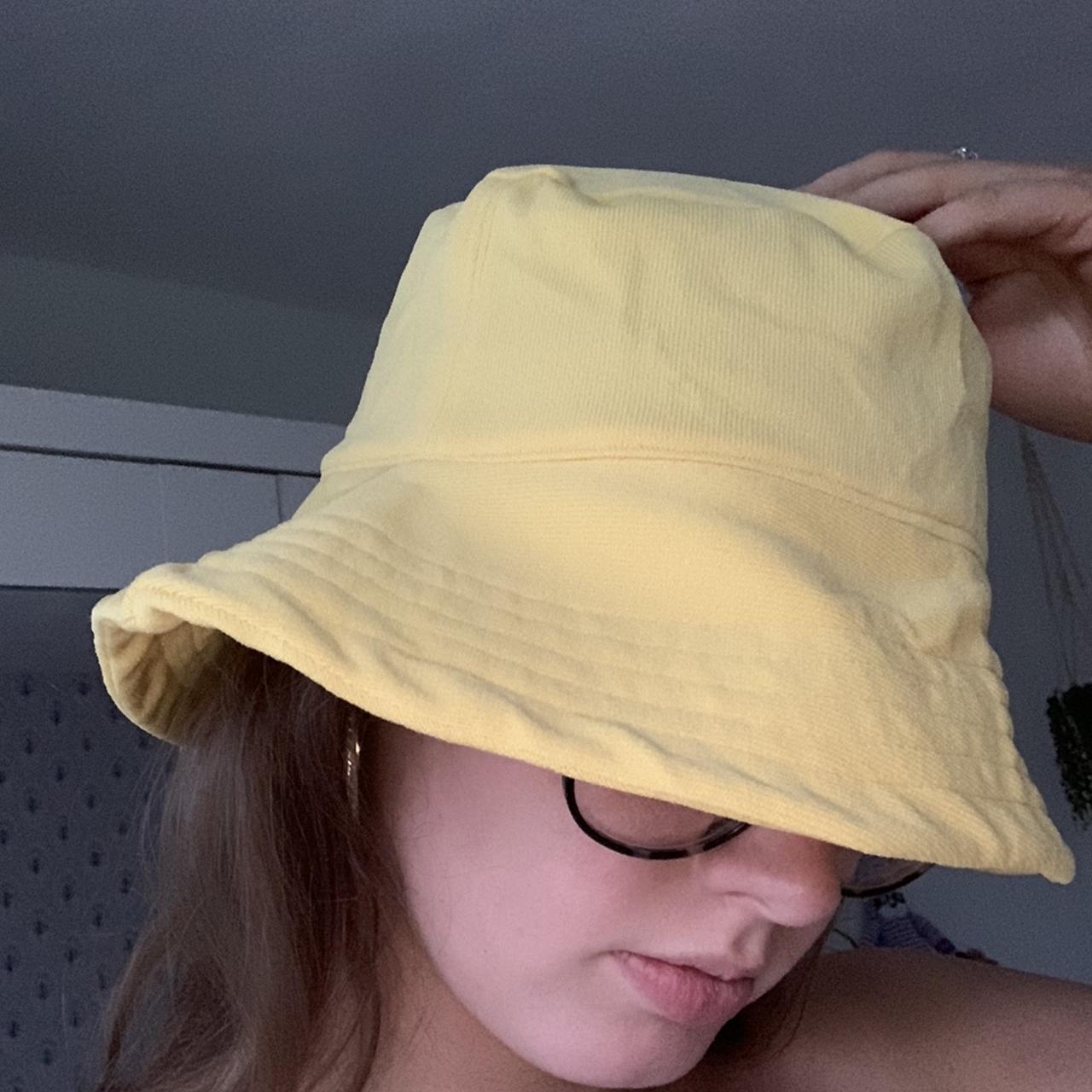 Yellow knitted bucket hat One size Fully... Depop