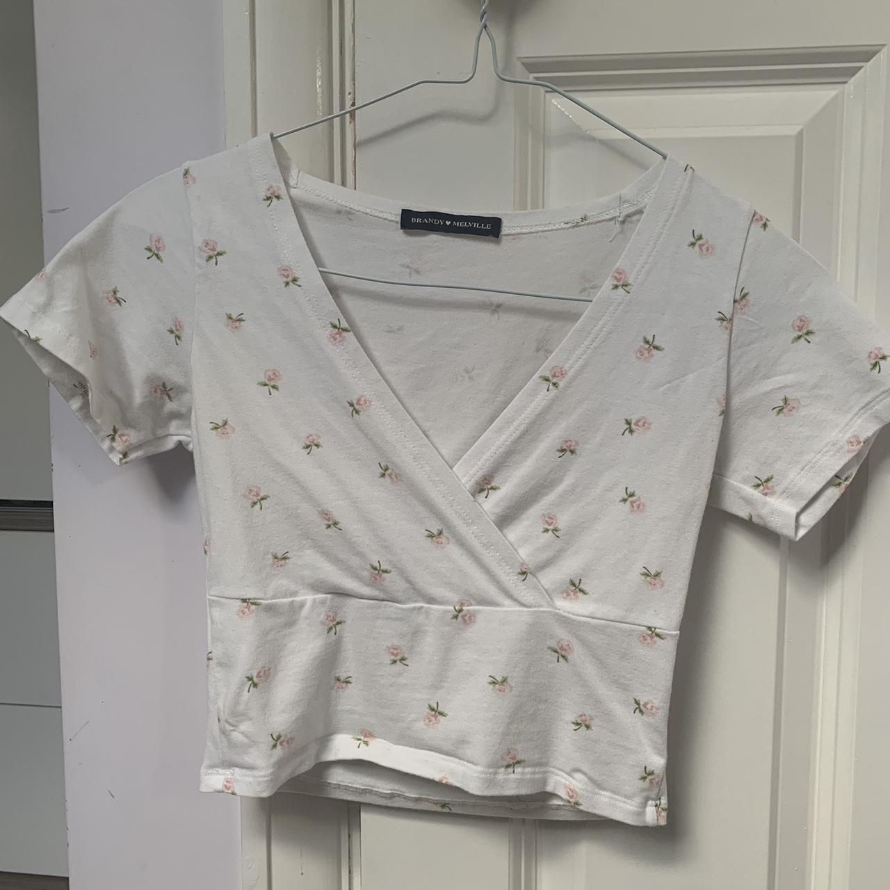 Brandy Melville amara top !! White with pink... Depop