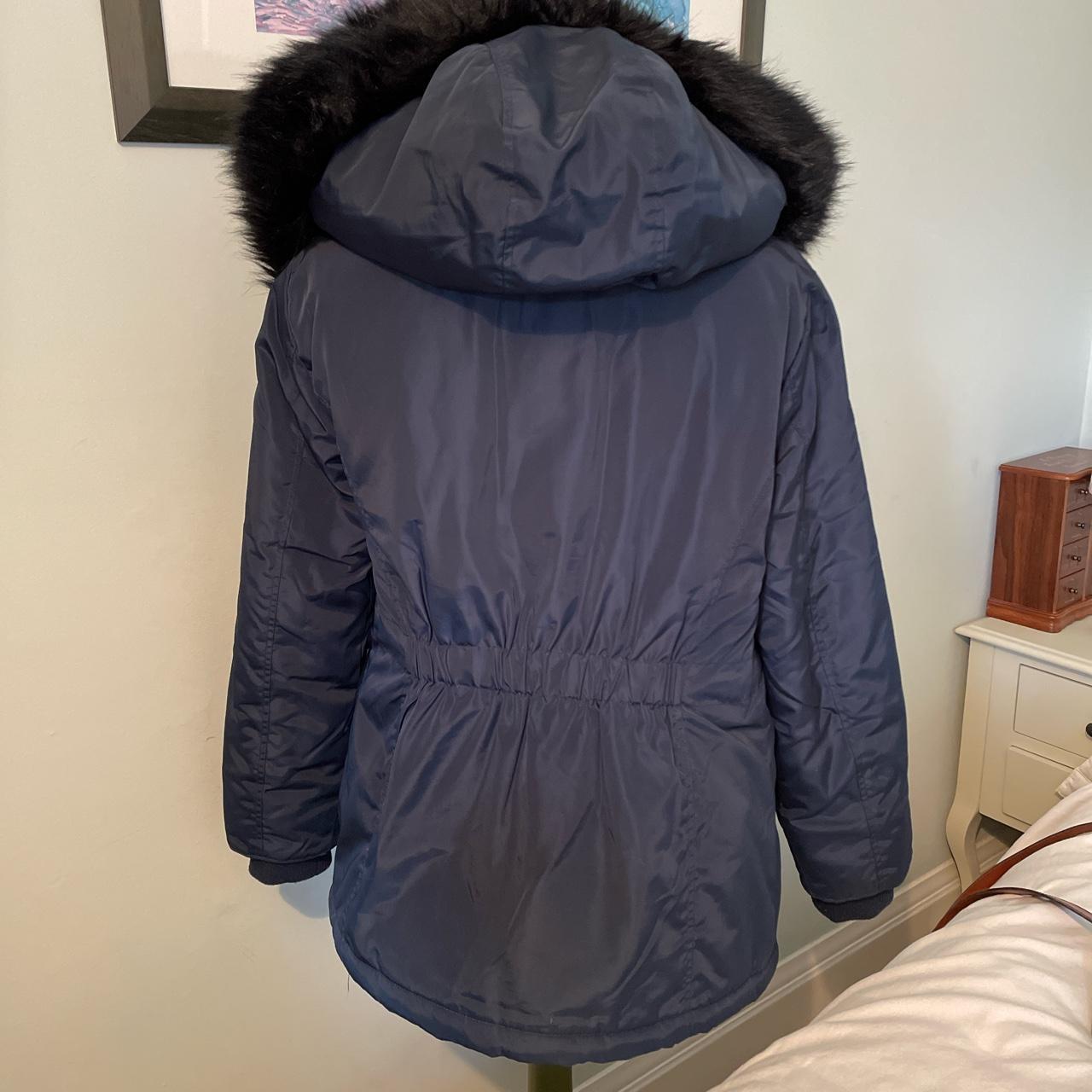 Miss Selfridge petites Navy coat with hood Size 10. Depop