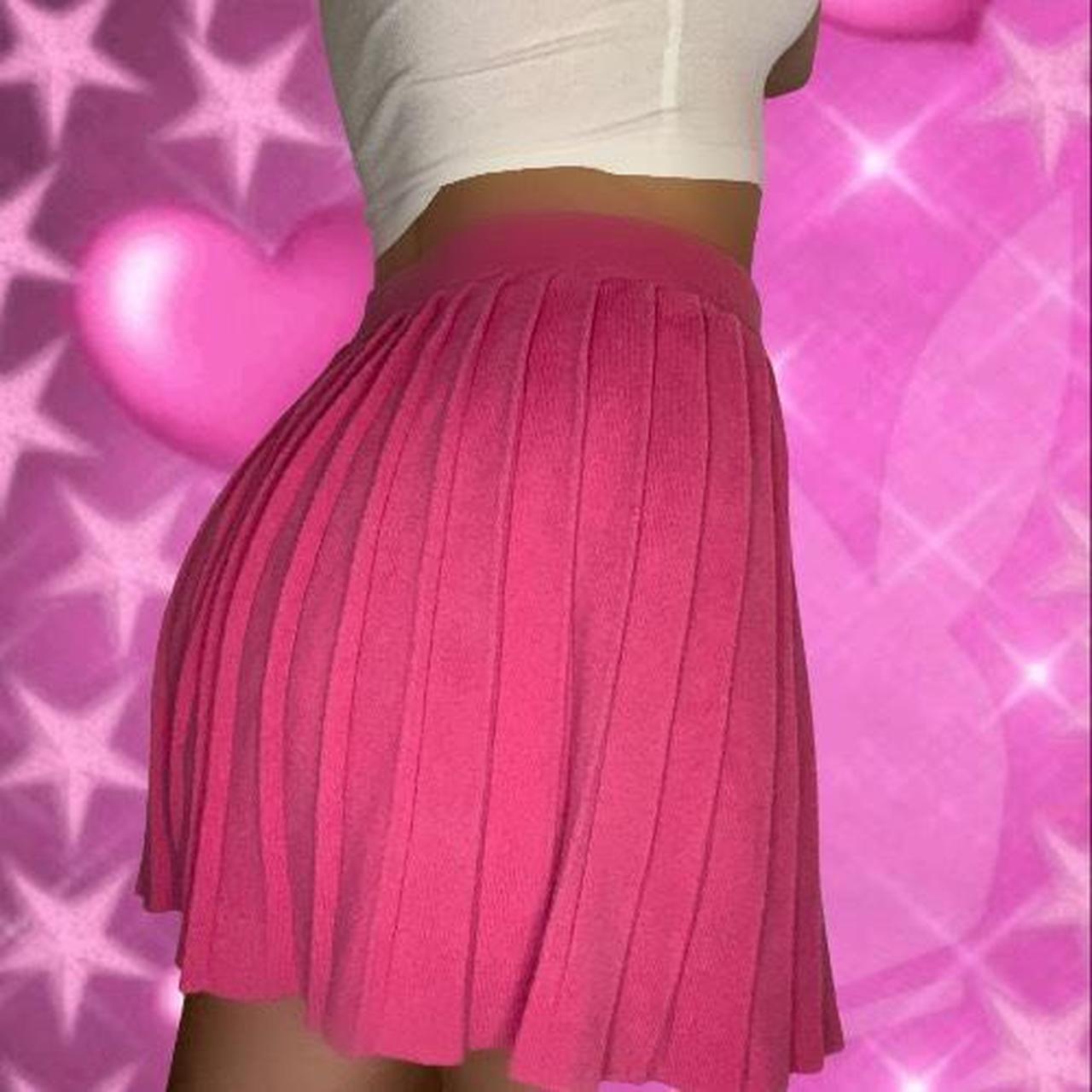 Hot pink pleated mini skirt, omg this skirt is so... - Depop