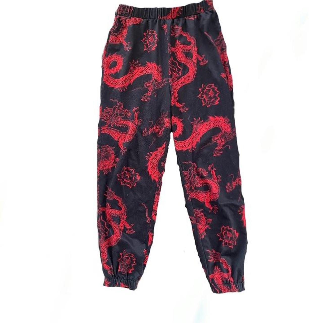 Red and black Chinese dragon print sweatpants, only... - Depop