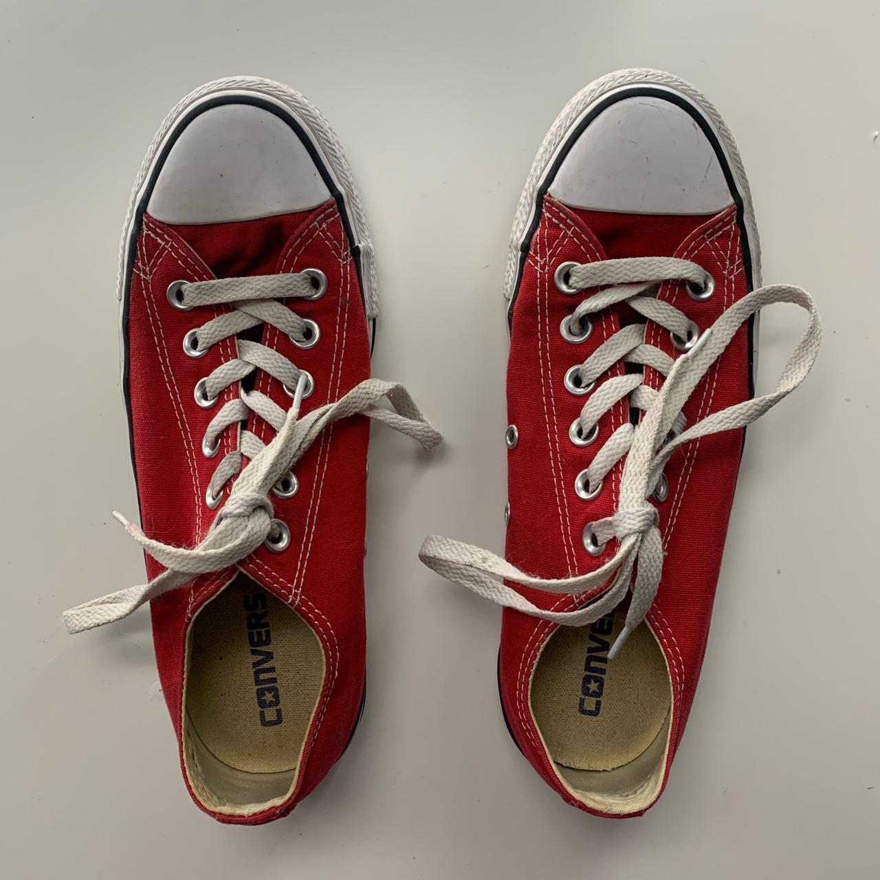Red low top converse!! Womens-7 Mens-5 Clearly worn,... - Depop