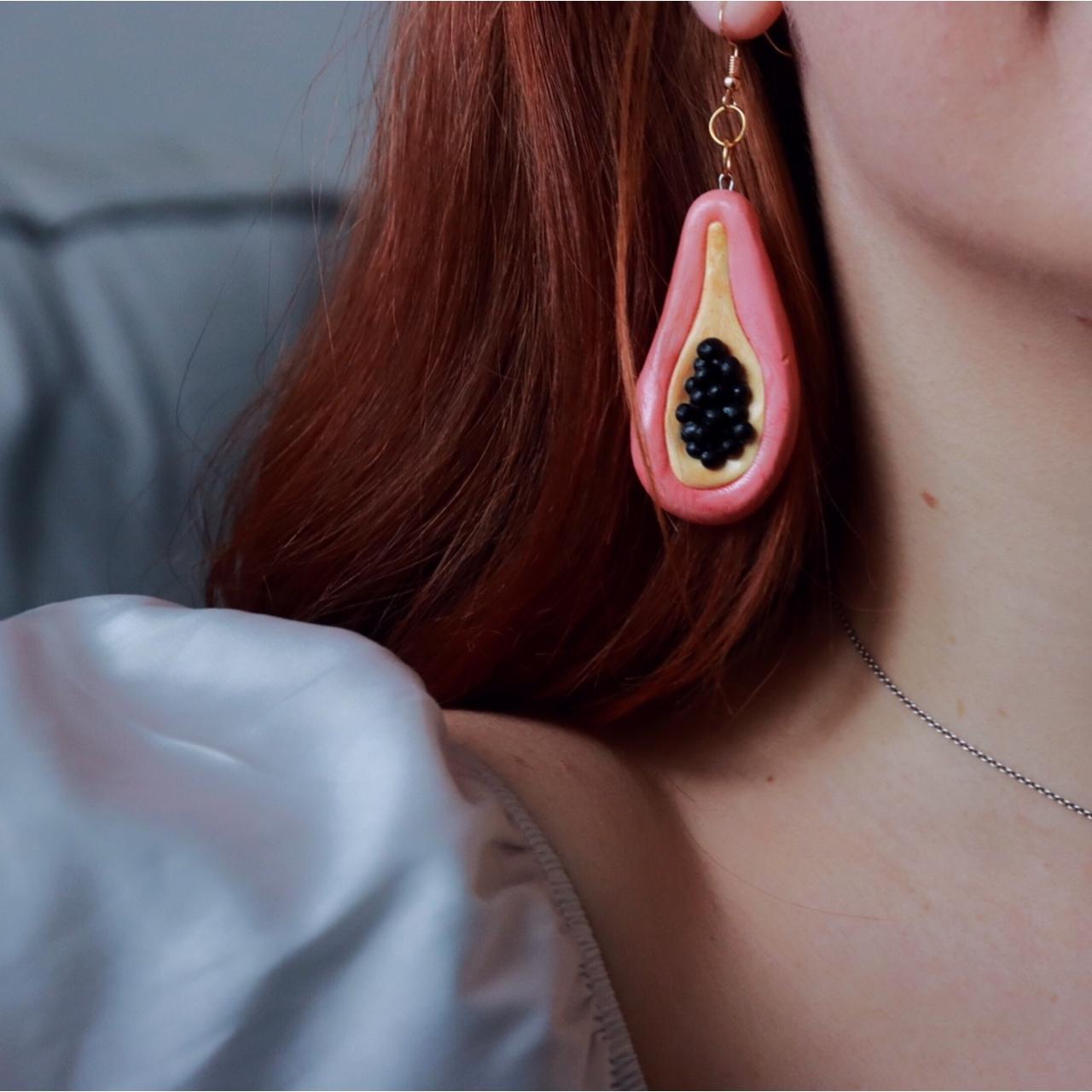 handmade polymer clay papaya earrings!! Depop
