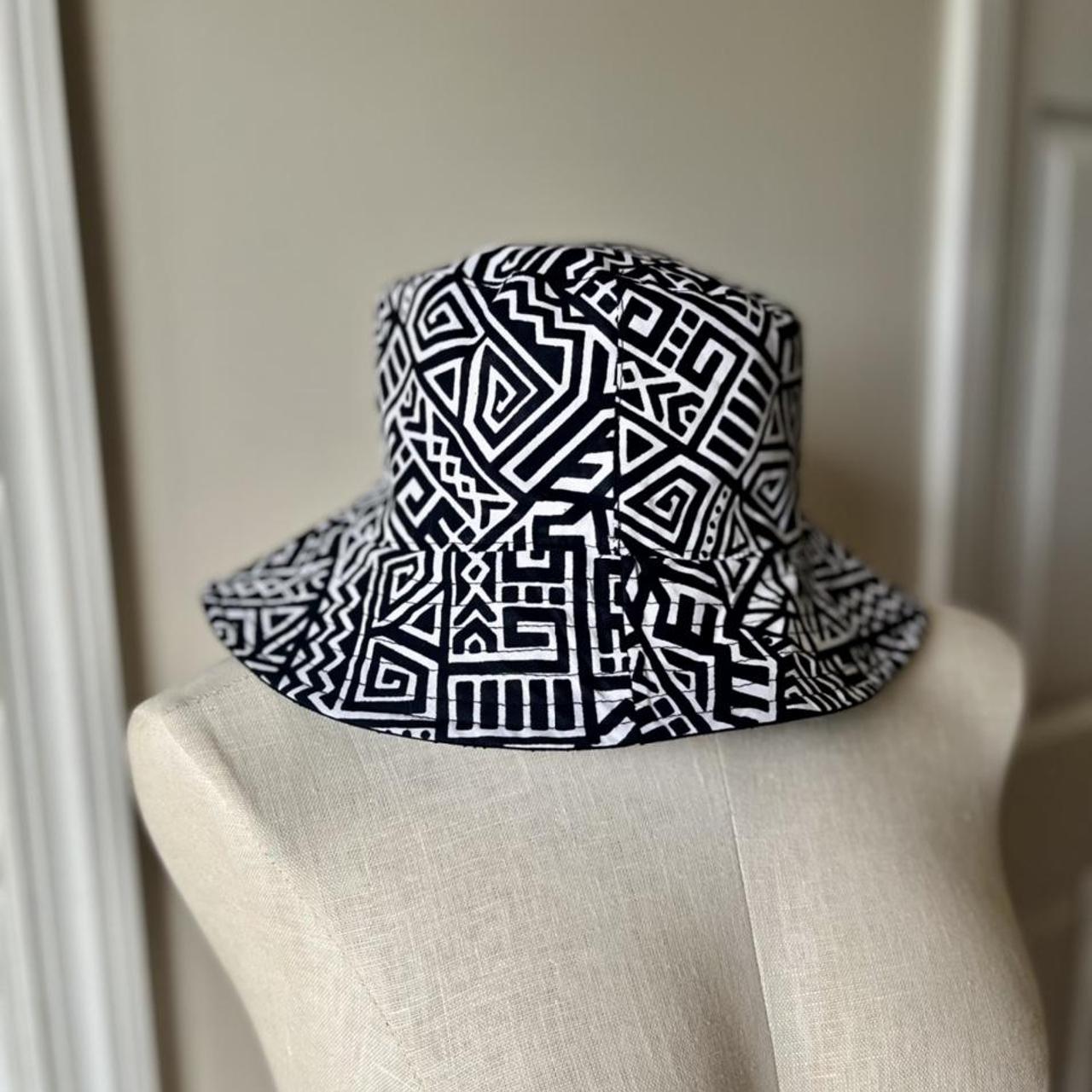 Bucket hat black and white geometric design. Made of... Depop