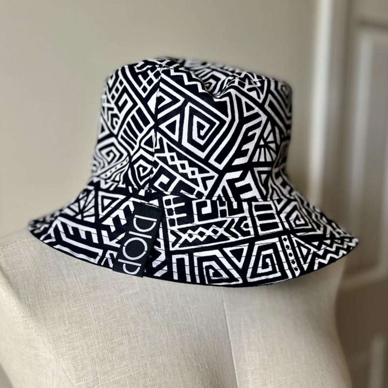 Bucket hat black and white geometric design. Made of... Depop