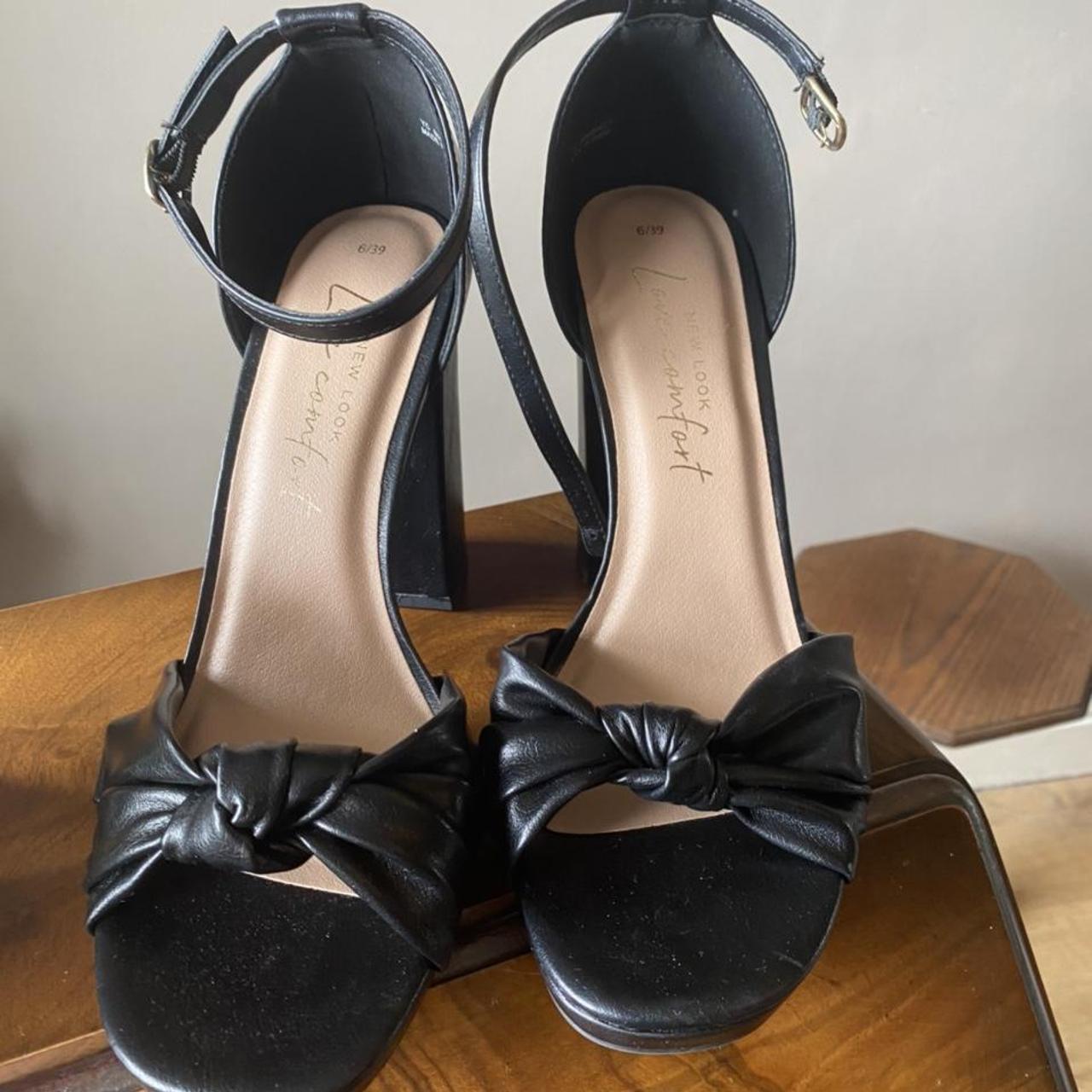 New look black wedge heels with bow never worn got... - Depop