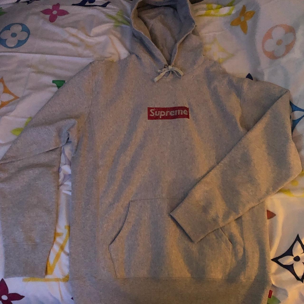 Supreme Swarovski Box Logo Hooded Sweatshirt Grey