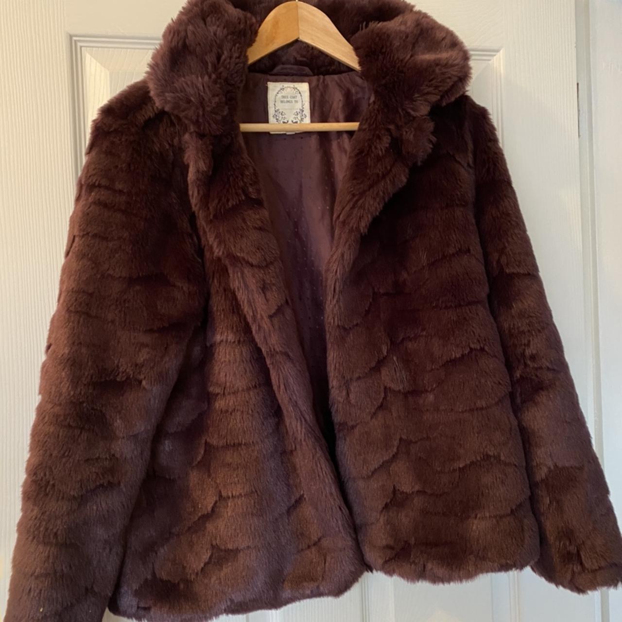 Marks & Spencer’s faux burgundy fur coat Kids age... - Depop