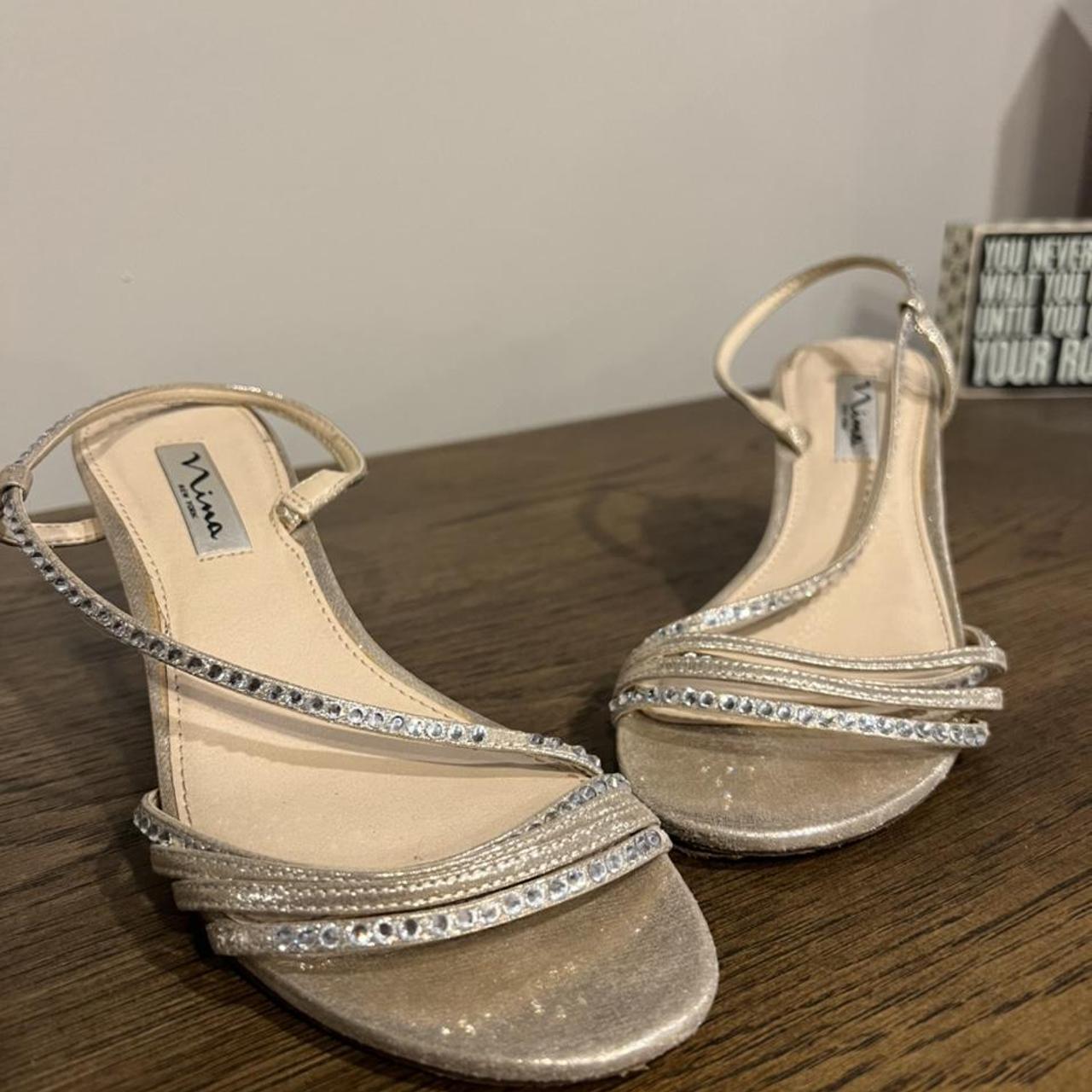 Nina Women's Gold and Silver Sandals | Depop