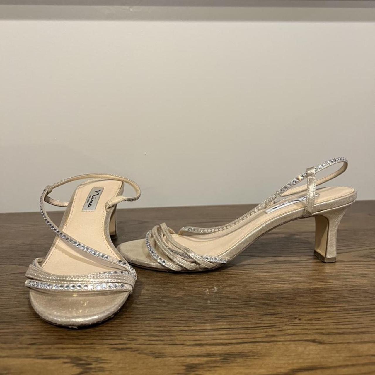 Nina Women's Gold and Silver Sandals Depop