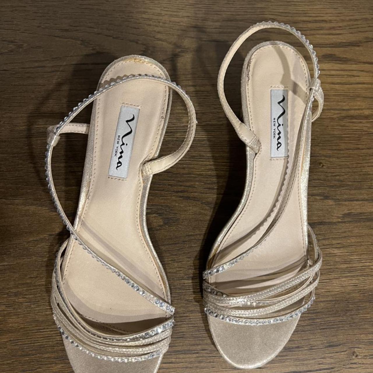 Nina Women's Gold and Silver Sandals Depop