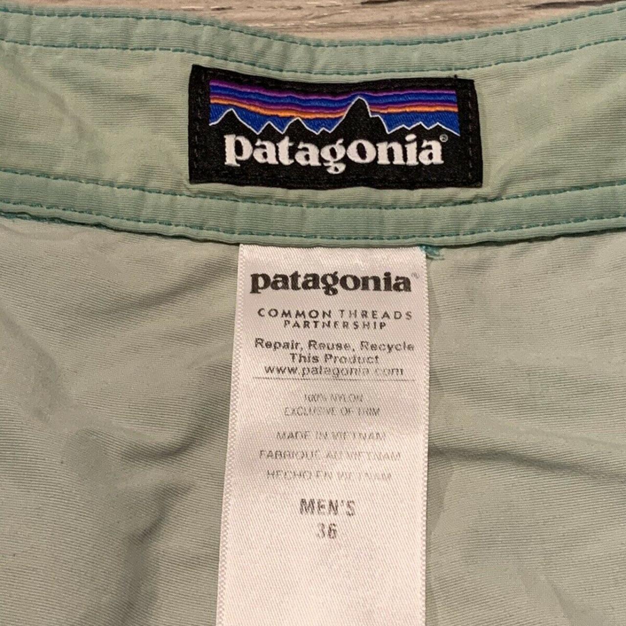 Patagonia Men’s Light Lime Green Navy Blue Board... - Depop