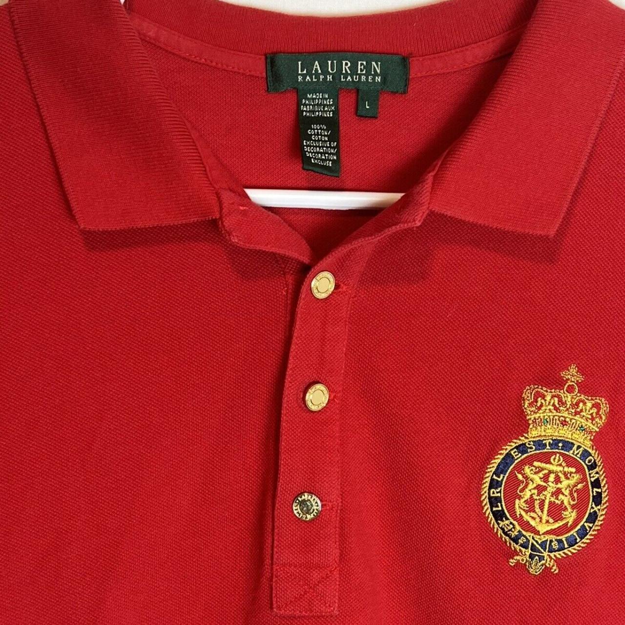 Lauren Ralph Lauren Red Gold Crest Polo Shirt... - Depop